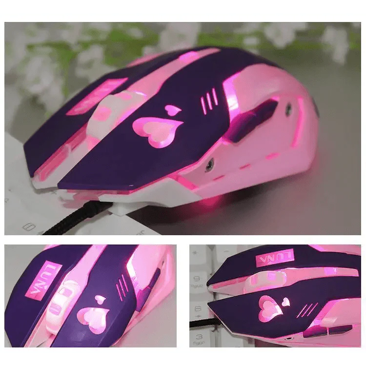Gaming USB Wired Mouse Pink Computer Professional 2400 DPI Mouse