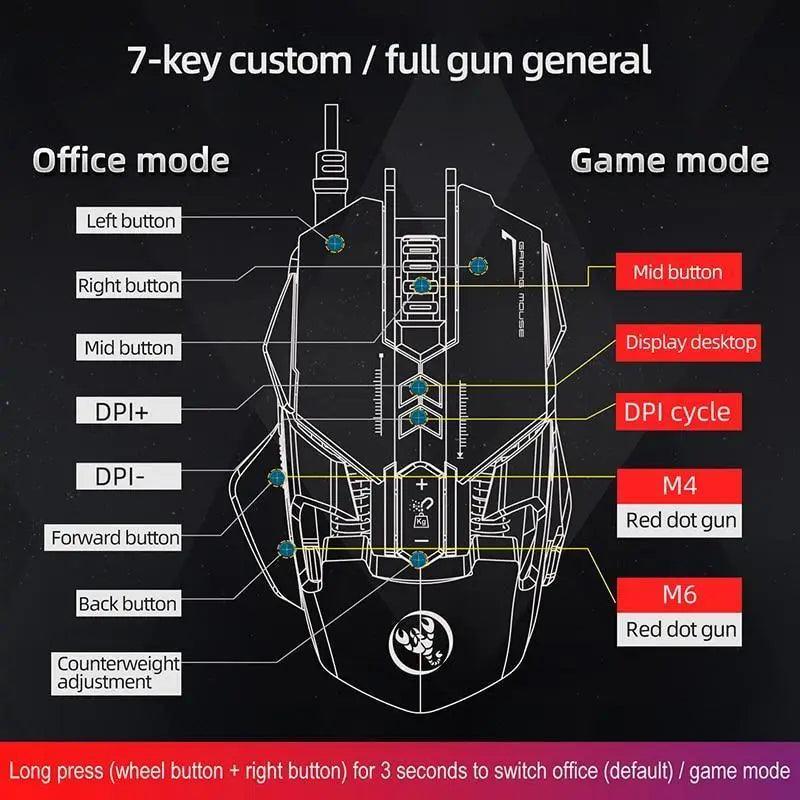 Gaming Ergonomic Wired Mouse 6400DPI Comfortable Game Mouse Optical PC USB Mice